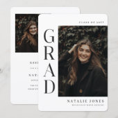 Modern Elegant Photo Black and White Graduation サンキューカード (正面/裏面)