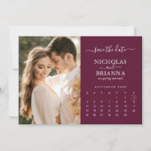 Modern Elegant Photo Calendar Burgundy Wedding セーブザデート (正面)