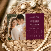 Modern Elegant Photo Calendar Burgundy Wedding セーブザデート