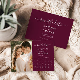 Modern Elegant Photo Calendar Burgundy Wedding セーブザデート