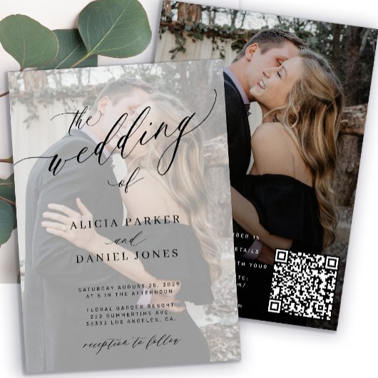 Modern elegant photo QR CODE wedding 招待状