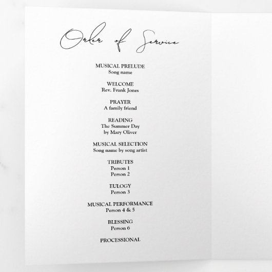 Modern Elegant Photo Trifold Funeral Program 三つ折りプログラム (内部最初)