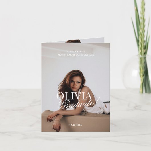 Modern Elegant Photo Typography Script Grad Folded 案内状 (正面)