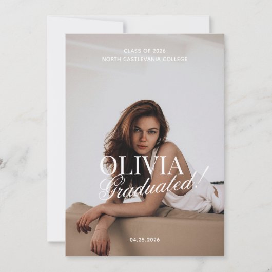 Modern Elegant Photo Typography Script Grad Party 招待状 (正面)