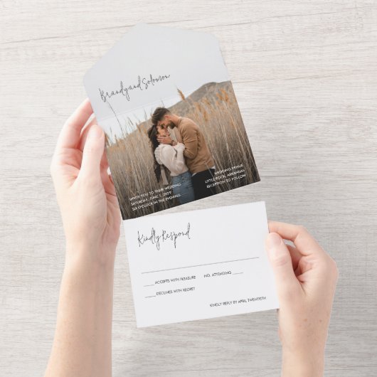 Modern Elegant Photo Wedding オールインワン招待状 (貼ってはがせる)