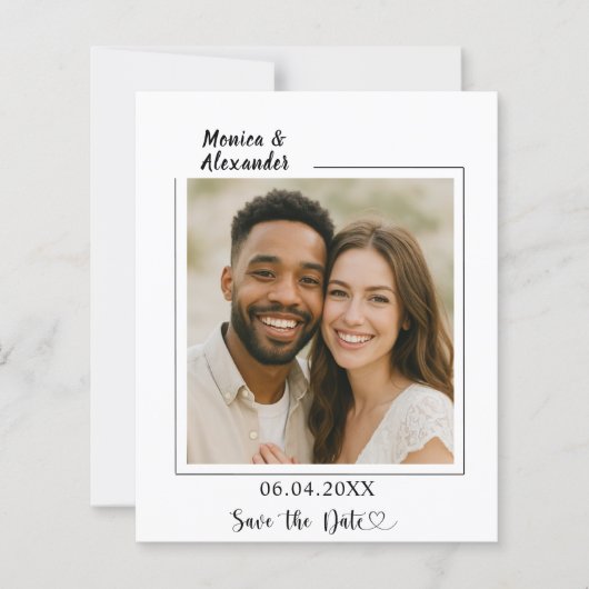 Modern elegant photo wedding Save the Date card (正面)