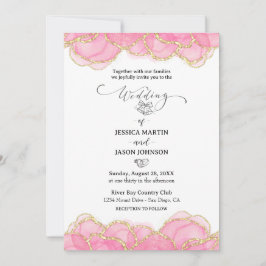 Modern Elegant Pink and Gold Script Wedding  招待状