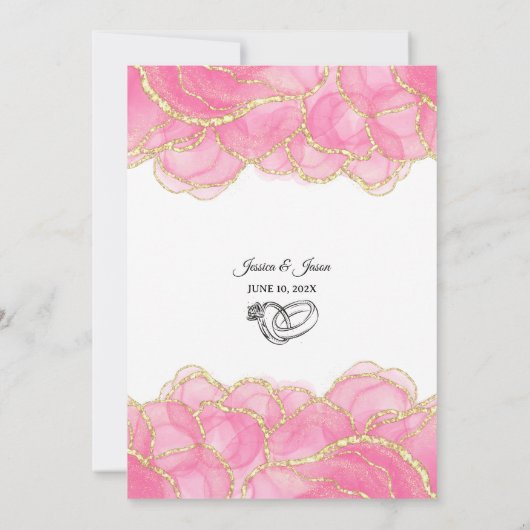 Modern Elegant Pink and Gold Script Wedding 招待状 (裏面)