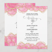 Modern Elegant Pink and Gold Script Wedding 招待状 (正面/裏面)