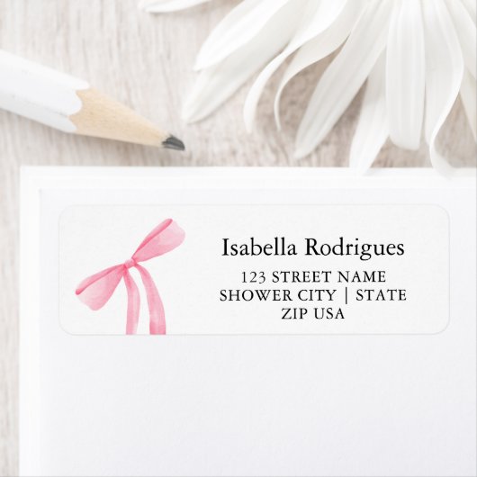Modern Elegant Pink Bow Return Address ラベル (インサイチュ)