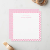 Modern Elegant Pink Gingham Baby Nursery Note Card ノートカード (正面/裏面インサイチュ)