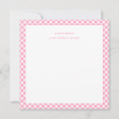 Modern Elegant Pink Gingham Baby Nursery Note Card ノートカード (正面)