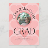 Modern Elegant pink hearts graduation 招待状 (正面)