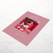 Modern Elegant Pink Merry Christmas Photo Silver 箔シーズンカード (回転した状態)