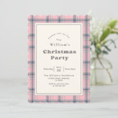 Modern Elegant Pink Plaid Christmas Party 招待状 (スタンド正面)
