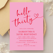 Modern Elegant Pink Red Hello 30th Birthday Party 招待状