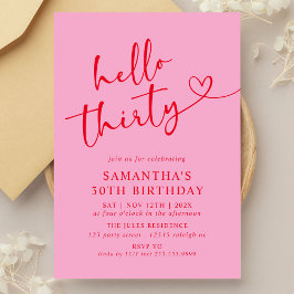 Modern Elegant Pink Red Hello 30th Birthday Party 招待状