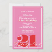 Modern Elegant Pink Red Retro 21st Birthday  招待状 (正面)