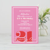 Modern Elegant Pink Red Retro 21st Birthday  招待状 (スタンド正面)