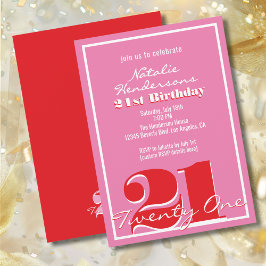 Modern Elegant Pink Red Retro 21st Birthday  招待状
