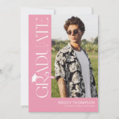 Modern Elegant Pink & White 3 Photo Graduation 招待状 (正面)