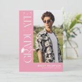 Modern Elegant Pink & White 3 Photo Graduation 招待状 (スタンド正面)