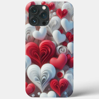 Modern elegant pink white heart valentine  iPhone 13 pro maxケース