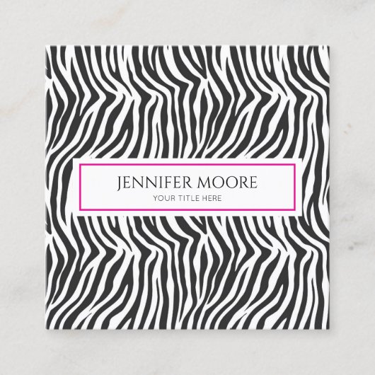 Modern Elegant Pink Zebra Print Custom スクエア名刺 (正面)