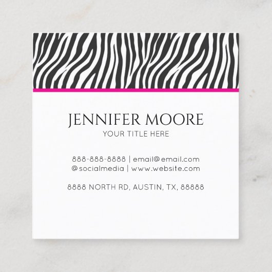 Modern Elegant Pink Zebra Print Custom スクエア名刺 (裏面)