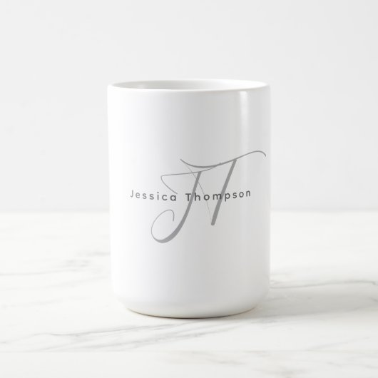 Modern Elegant Plain Professional Name Monogram コーヒーマグカップ (中央)