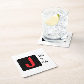Modern Elegant Plain Professional Name Monogram スクエアペーパーコースター (インサイチュ)