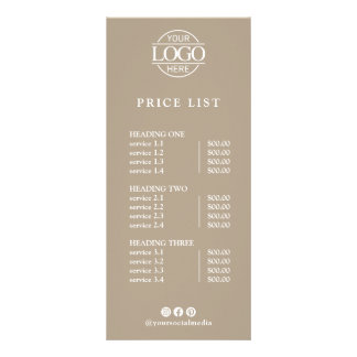 Modern Elegant Professional Logo Menu Price List ラックカード