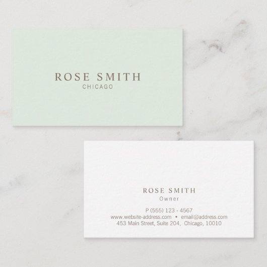 Modern Elegant Professional Mint Green 名刺 (正面/裏面)