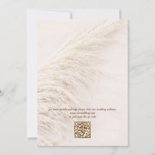 Modern Elegant QR Code Pampas Grass Boho Wedding 招待状 (裏面)