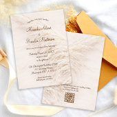Modern Elegant QR Code Pampas Grass Boho Wedding 招待状