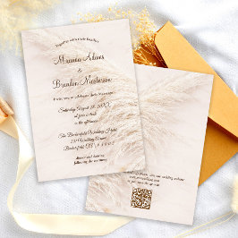 Modern Elegant QR Code Pampas Grass Boho Wedding 招待状