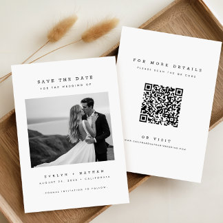 Modern Elegant QR Code Wedding Photo Save The Date 招待状