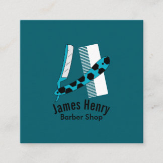 Modern Elegant Razor Barber Square Business Card スクエア名刺