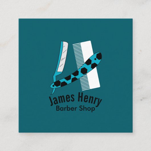 Modern Elegant Razor Barber Square Business Card スクエア名刺 (正面)