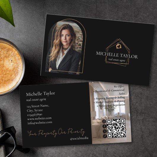 Modern Elegant Real Estate Realtor Photo Gold 名刺