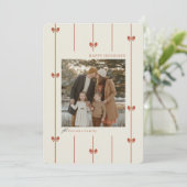 Modern Elegant Red Bow Family Kids Photo Christmas シーズンカード (スタンド正面)