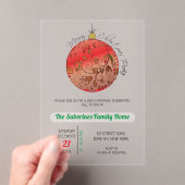 Modern Elegant Red Christmas Doodle Ornament  アクリル招待状 (インサイチュ (ポータブル))