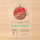 Modern Elegant Red Christmas Doodle Ornament  アクリル招待状 (正面)