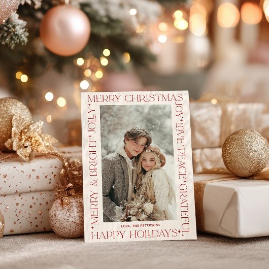 Modern Elegant Red Christmas Words Photo 招待状