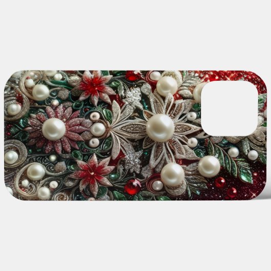 Modern elegant red green pearls Valentine’s Day Case-Mate iPhoneケース (裏面 (横))
