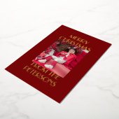 Modern Elegant Red Merry Christmas Photo Gold 箔シーズンカード (回転した状態)