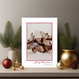 Modern Elegant Red One Photo Merry Christmas Card シーズンカード