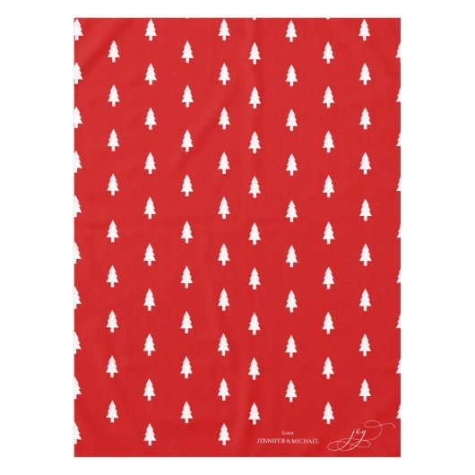 Modern elegant red pine tree Joy Christmas テーブルクロス (正面)