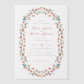 Modern Elegant Romantic Floral Wreath Wedding ベラム紙招待状 (正面)