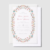 Modern Elegant Romantic Floral Wreath Wedding ベラム紙招待状 (オフセット)